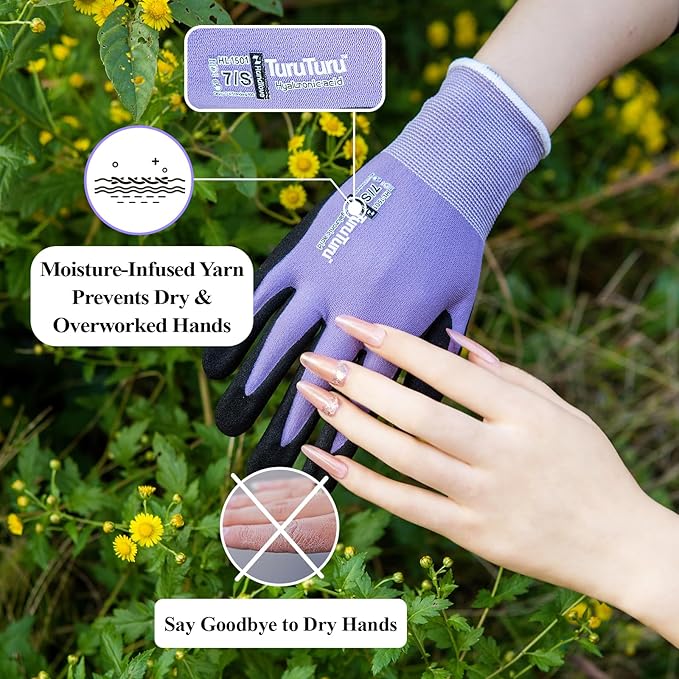 HandLove 2 Pairs Gardening Gloves for Women-Moisturizing Durable Work Gloves.Latex-free Sandy Nitrile Coated for Yard Garden,Touchscreen Friendly Protective Work with Grip, Large,Blue&Purple