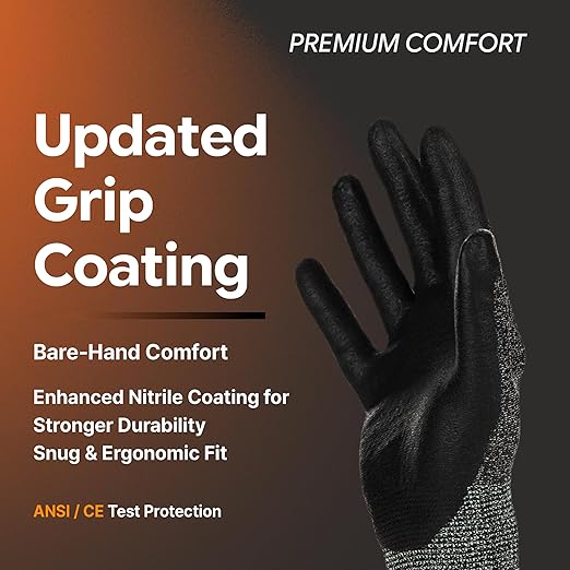 DEX FIT Nitrile Work Gloves FN330, 1 Pair, 3D-Comfort Stretchy Fit, Firm Grip, Thin & Lightweight, Touch-Screen Compatible, Durable, Breathable & Cool, Machine Washable; Black XL (10)
