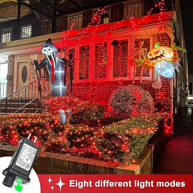 250 LED Red String Lights Outdoor, 82ft Red Christmas Lights 8 Modes Clear Wire, Plug in Waterproof Fairy String Light for Bedroom Christmas Decorations