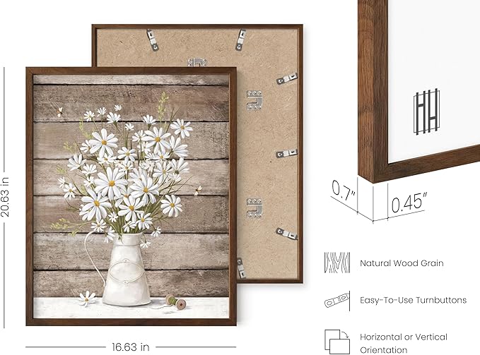 HAUS AND HUES Flower Wall Decor - Set of 4 Framed Floral Prints, Botanical Wall Art for Bedroom, Flower Paintings and Pictures, Elegant Floral Decor (Walnut Frame, 16x20)