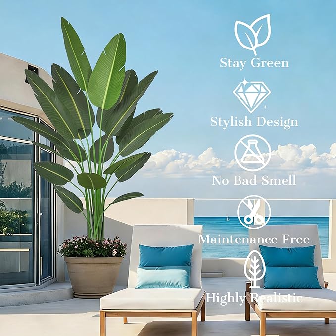 7FT Bird of Paradise Artificial Plant, 84" Tall Artificial Plants Indoor with 19 Realistic Leaves, Fake Floor Plant Faux Tropical Trees with Pot for Home Living Room Office Mall Indoor Decor