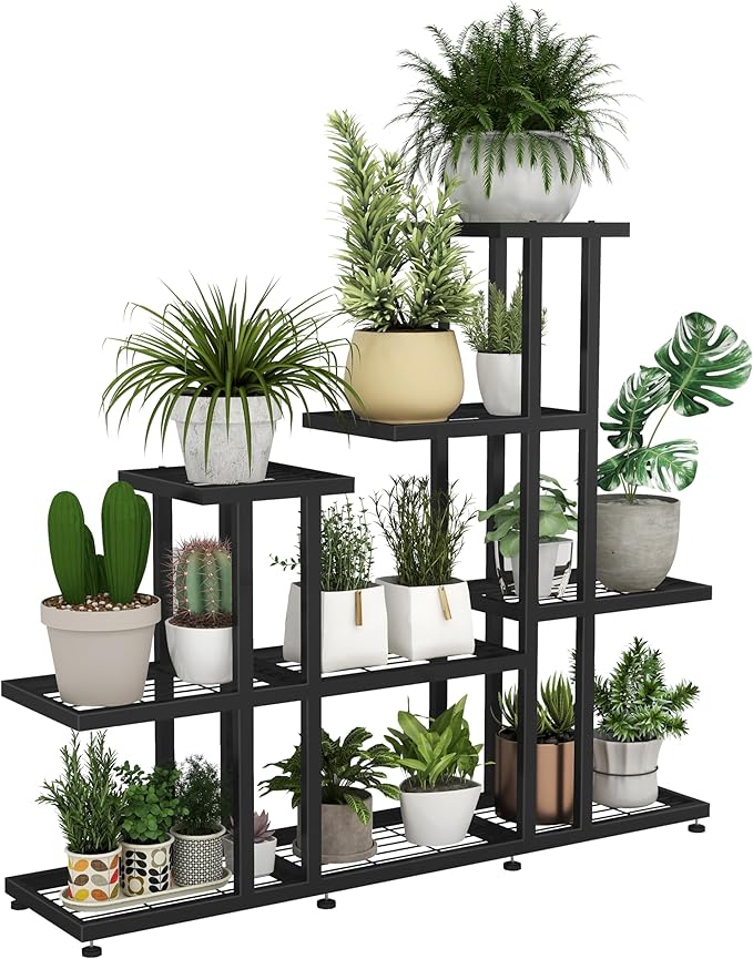 HusDream Plant Stand Indoor Corner Plant Stand Window Sill Plant Shelf for Bonsai Tree Live Plants Indoor Outdoor Metal Flower Rack for Apartment Decor Patio Decor, (6-Tier 16 Potted)