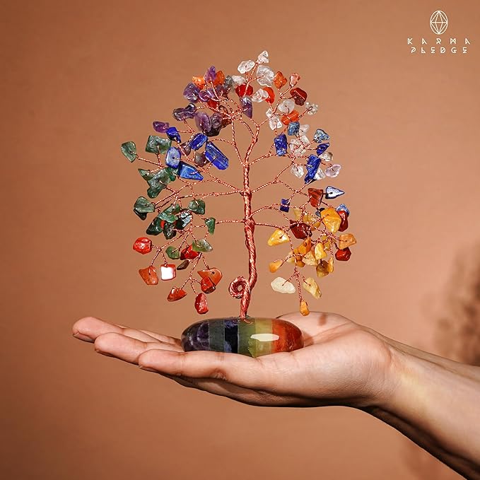 Crystal Tree of Life Home and Office Feng Shui Decor, 7 Chakara Healing Crystal Handmade Bonsai Tree for Positive Energy, Good Luck, Money, Christmas Decor, Birthday Gifts for Women, Mom