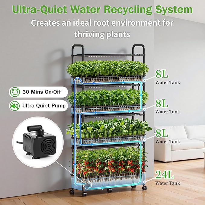 Large Hydroponics Growing System Kit, 120 Pods Vertical Indoor Herb Garden Kit with 2 Light Modes & Auto Circulating Water System, 48L Movable Indoor Gardening System for Herb Vegetable Fruit