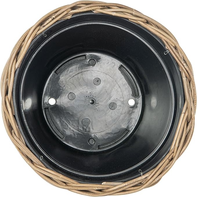 Kouboo Rattan Planter Basket with Plastic Pots Planters Flower Pots Decorative Fall planters for Front Porch Whiskey Barrel Basket Indoor Outdoor Plant Pots Medium
