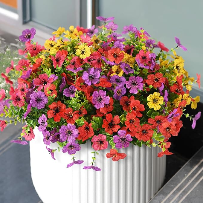 ZFProcess Artificial Flowers Faux Plants Outdoor Fake Flowers Spring Decor,12 Bundles Outdoor Flower Plastic Plant Colorful Daisy UV Resistant for Porch Patio Yard Garden Pot Planters