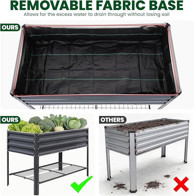 1MORE Elevated Raised Garden Bed with Legs & Storage Rack, 48×24×32in Large Metal Raised Bed for Backyard, Patio. Raised Planter Box with Drainage Holes for Plants Vegetables Flowers Fruits(Grey-1pcs)
