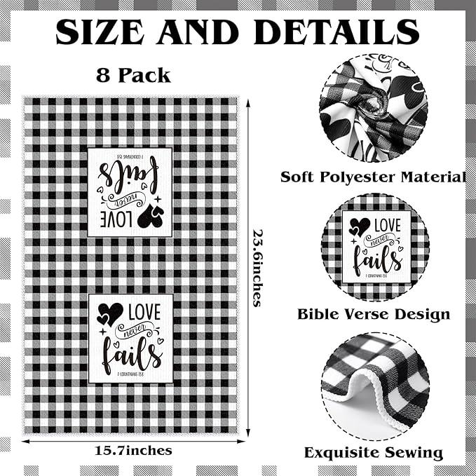 Hahafelt 8 Pc Religious Christian Kitchen Dish Towel Black and White Check Cleaning Dishcloth Towels Bathroom Home for Christian Gift for Men Women Housewarming