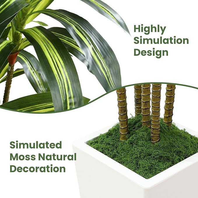 Alupssuc Artificial Dracaena Fake Tree 6FT, White High Pot Artificial Plants Indoor&Outdoor, Fake Plants for Office/Home/Living Room Potted Decoration, 6ft