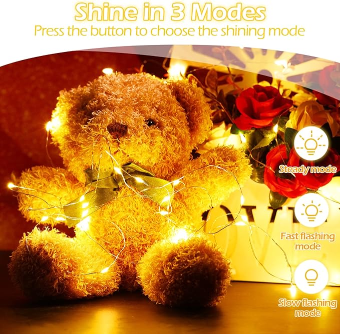 Hortsun 20 Packs Fairy Lights Battery Operated 3 Speed Modes, 7 Ft/ 2 M 20 LED Battery String Mini Waterproof Wire Twinkle Lights Bulk for Wedding Party Birthday Vases Decor (Warm White)