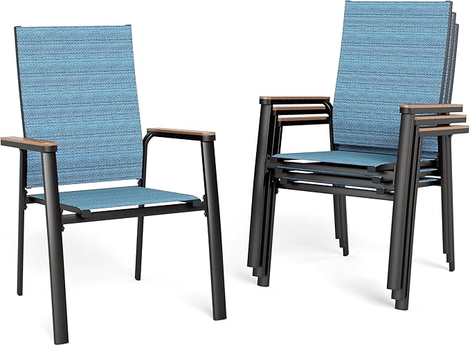 Sophia & William Lightweight Aluminum Outdoor Chair 4 Pieces, Rust-Resistant Aluminum Frame Patio Chairs, Stackable Design for Space Saving-Blue