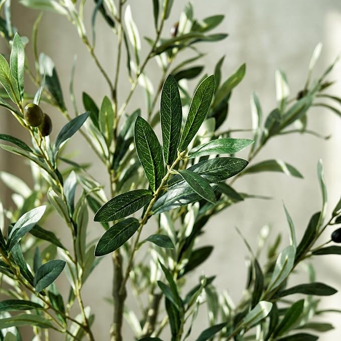 Fake Olive Tree 4ft with White Pot Realistic Trunk and Fruit Faux Olive Tree,Faux Trees Indoor Perfect for Home Office Living Room Décor