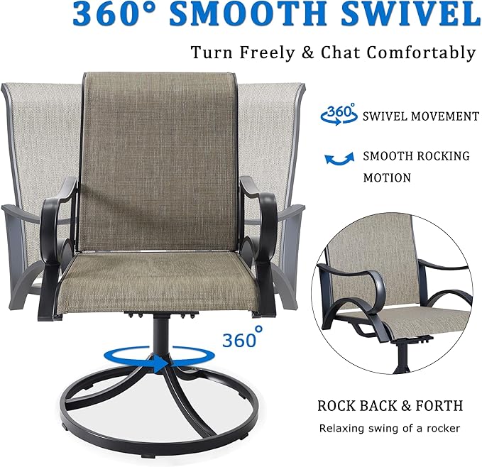 Patio Swivel Chairs Set of 6, All-Weather Metal Outdoor Dining Set with Breathable Mesh Seat, Lightweight Swivel Bistro Chairs for Garden, Deck, Porch, Ash Brown