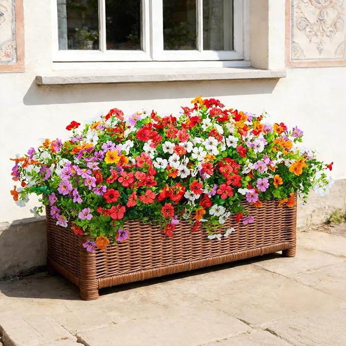 Hrobek Fake Artificial Flowers for Outdoors Faux Plants Outside Indoor,UV Resistant Realistic Silk Daisy for Home Patio Garden Back Yard Front Poch Decor Spring Summer(12 Bunches,4 Multi Colors)