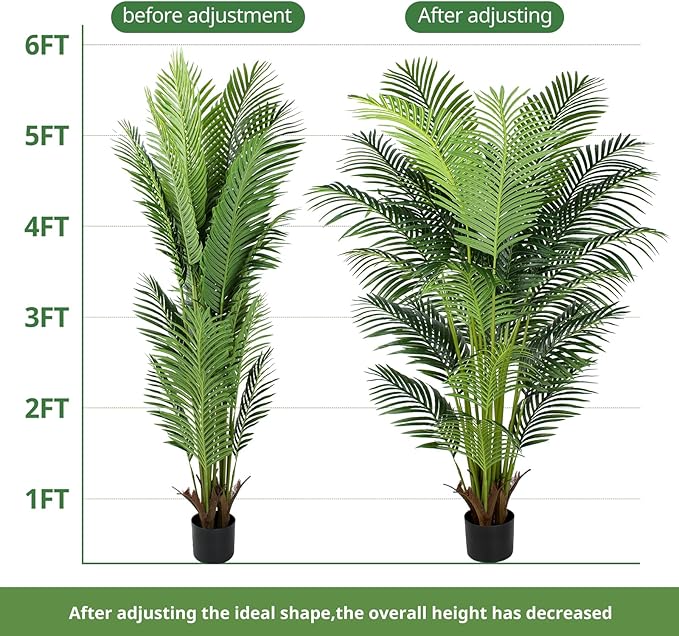 YEPDIN 6 Ft Artificial Tropical Palm Tree With 24 Removable Leaves - Large Faux Plant for Indoors and Outdoors, Silk Housewarming Gift, K185