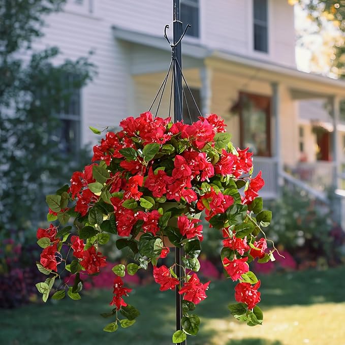 Bougainvillea Artificial Hanging Flowers for Outdoor 3 Pcs Faux Bougainvillea Flowers Fake Hanging Plants Silk Flowers Long Trailing Vines for Front Door Porch Planter Patio Balcony (Red)