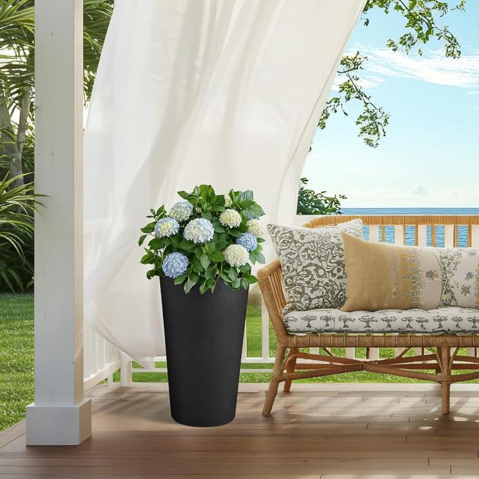 Autodaya 24" Tall Planters Set of 2, High-Density Resin Charcoal Outdoor Pots for Plants, Versatile Indoor/Outdoor Flower Pots w/Drainage Hole for Patio, Garden, Porch & Living Room Decor, Ideal Gift