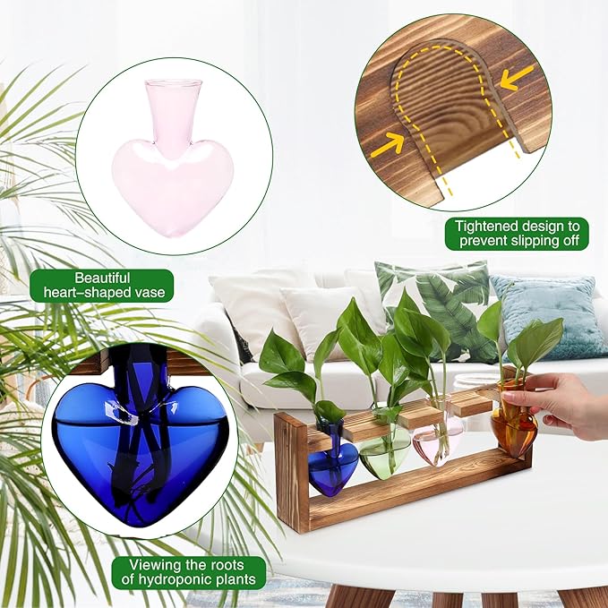 CYZglass Plant Propagation Stations Heart Plant Terrarium Kit Gift for Women Plant Lover Glass Vases
