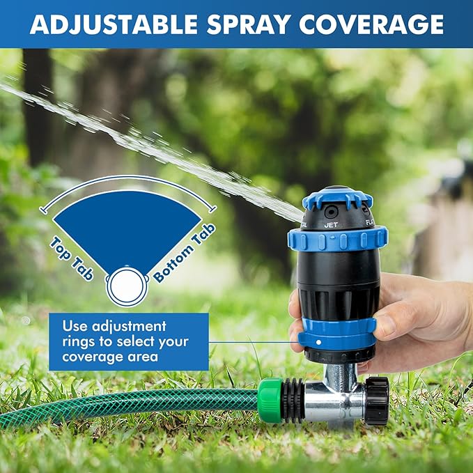 [2 Pack] RESTMO Gear Drive Sprinkler with Metal Spike Base, 5-Pattern Heavy Duty Gardening Watering System, Multi-Adjustable Lawn Sprinkle for Garden Plant, Flower Bed and Large Yard Area, Blue