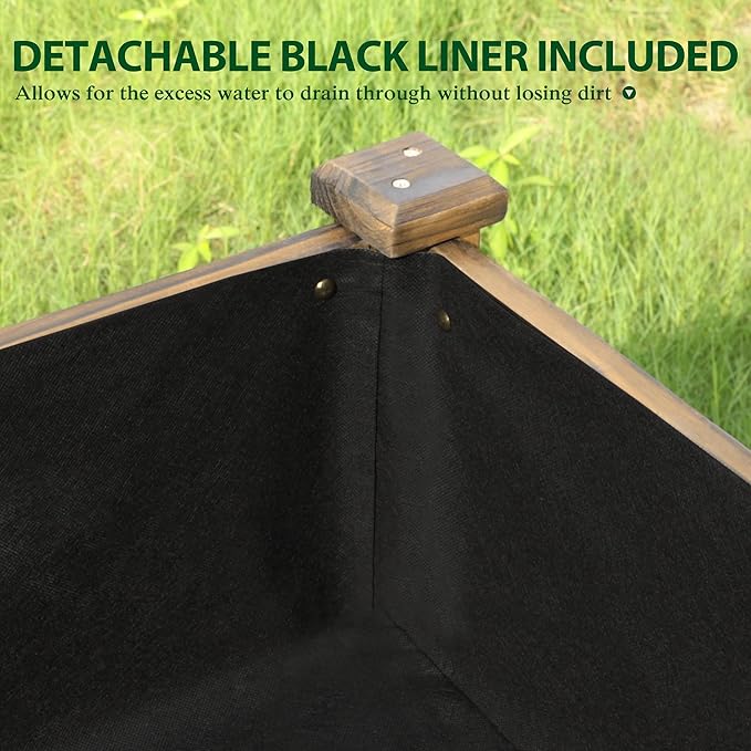 BlueWish Cedar Raised Garden Bed, 48" W x 24" D x 30" H Raised Garden Bed with Detachable Black Liner, 3 Drainage Holes, Planter Box for Outdoor, Patio, Backyard, Rustic