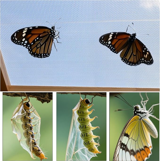 Yohsnor Butterfly Habitat Cage Kit - 15.7" Monarch Caterpillar House with Wooden Frame & Mesh Enclosure, Grow Tent for Hatching Butterflies, Kids Observation & Garden Insect Cages (Includes Guide)