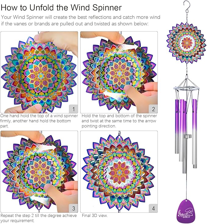 Aoedelyart Wind Chimes for Outside with Wind Spinner Mandala Lucky Clover,33" Memorial WindChimes Outdoor Hanging Decor for Zen Garden Patio,Best Gifts for Mom Women Wife Grandma,Christmas Ornaments