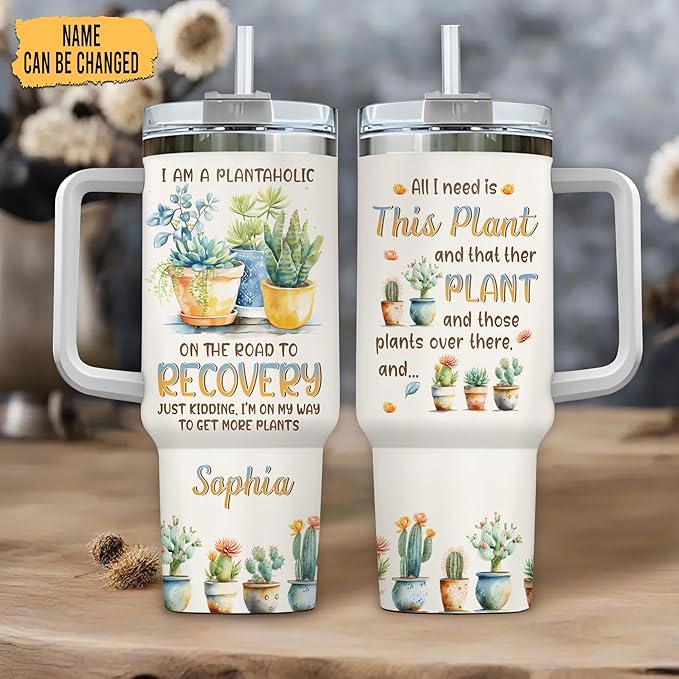 Hyturtle Personalized Plant Tumbler - Gardening Gifts For Women - Gifts For Gardener - Plant Lady Gift- Mothers Day Gifts For Gardening Lovers - Custom Name Travel Coffee Cup 40oz With Lid And Straw
