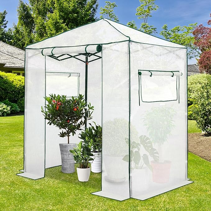 EAGLE PEAK Replacement Cover for 6x4 Portable Walk-in Pop up Greenhouse, Front Roll-Up Zipper Entry Door and 2 Roll-Up Side Windows (Frame Not Included), White