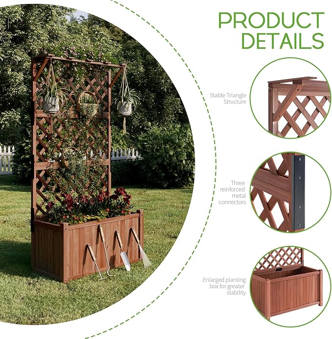 SPECRAFT 2 Pack Wood Planter with Trellis, 35.4x17.7x72 Inch Raised Garden Bed, 1.6Ft Deep Large Planter Box for Outdoor Gardening, Vegetables, and Climbing Plants