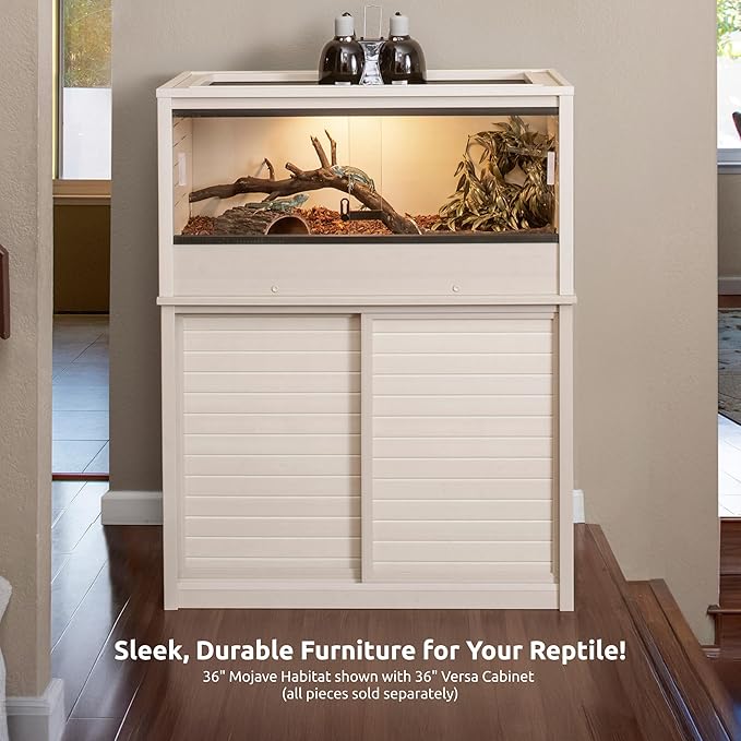 New Age Pet ECOFLEX 36" Wide Medium Reptile Habitat, Mojave Lounge for Snakes, Tortoises & Lizards in Maple, Black & Grey, Easy Assembly, Sliding Glass Doors & Mesh Top