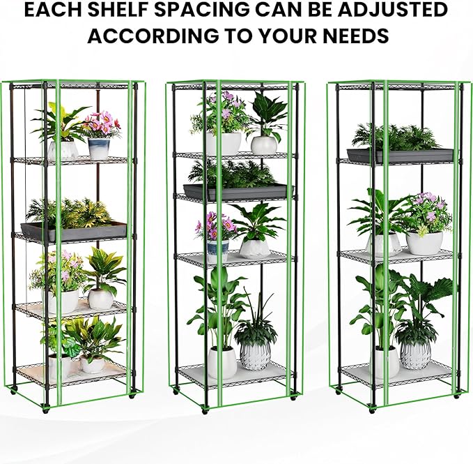 Indoor Greenhouse with Grow Light, 5 Tier Mini Greenhouse, Full Spectrum Grow Light with Timer, Plant Shelf with PVC Cover for Seed Starting, Herbs, Vegetables, Balcony, 23.6×17.7×70.8 Inch