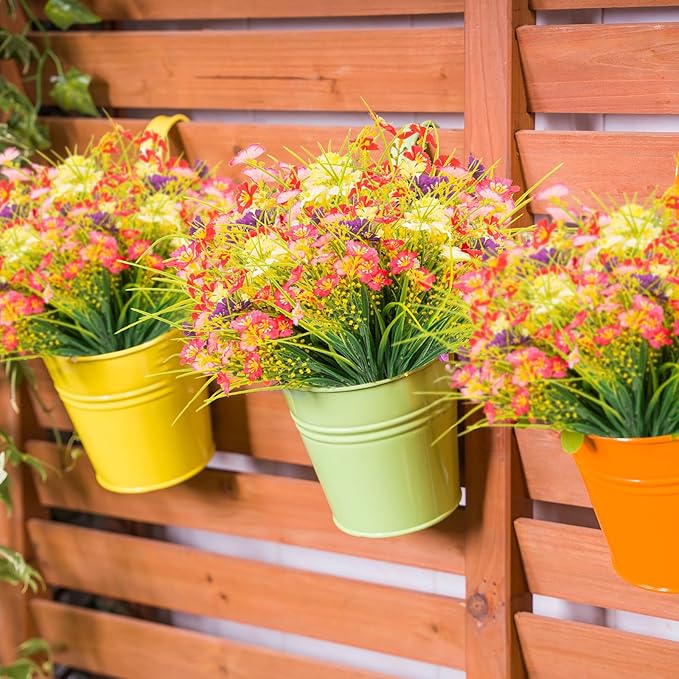 XEOLIAN 12 Bundles Artificial Outdoor Flowers Lifelike UV Resistant Fake Plastic Plants Indoor Outside Hanging Plants Garden Porch Window Box Decor (Mix 6 Colors)