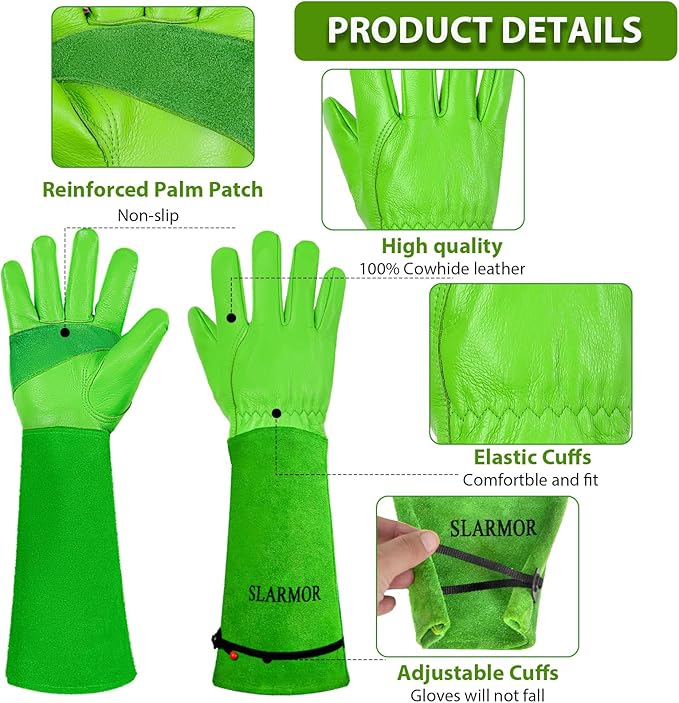 SLARMOR Long Gardening-Gloves Women/Men-Thorn proof Rose Pruning Heavy Duty Gauntlet, Best Garden Gifts for Gardener-L