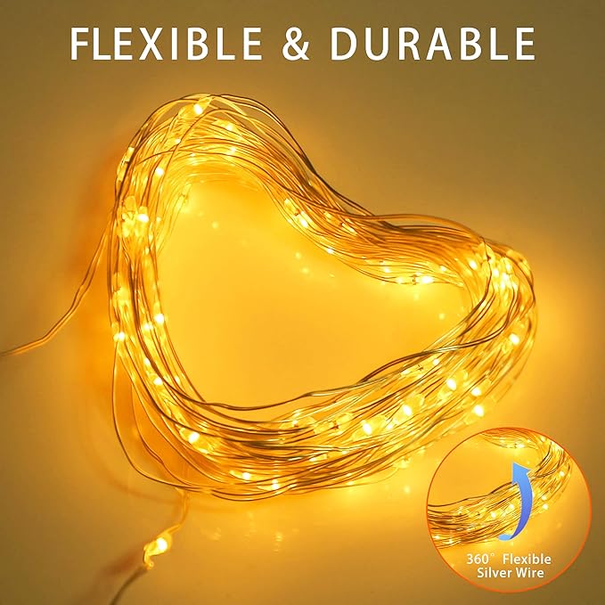 YAOZHOU Solar String Lights for Outside, Fairy Lights Outdoor Waterproof, Warm White 2Pack Total 200LED 66Ft 8 Modes Mini Small Solar Powered Lights for Christmas, Garden, Patio, Fence, Balcony