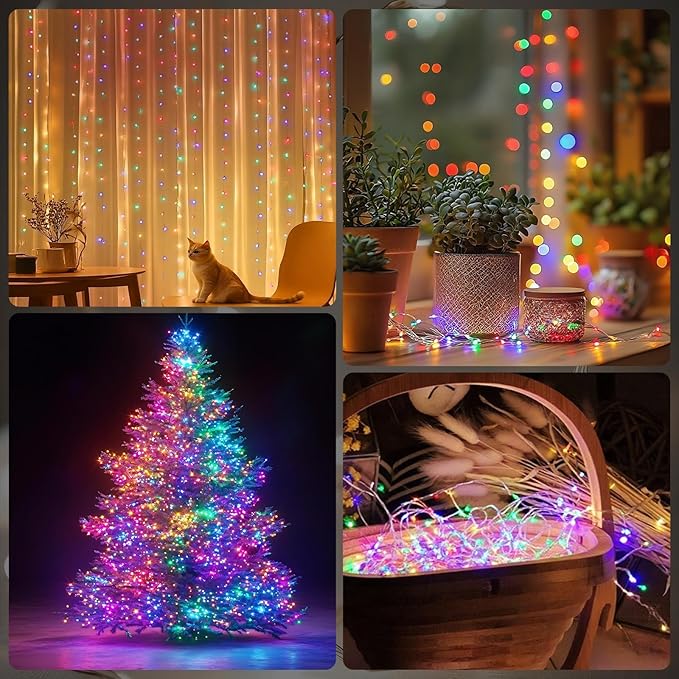 Fairy Lights Battery Operated String Lights 16.4ft 50LED Flashing and Constant Light Waterproof Silver Wire for Christmas DIY Party Wedding Decoration (Multicolor, 8 Pack)