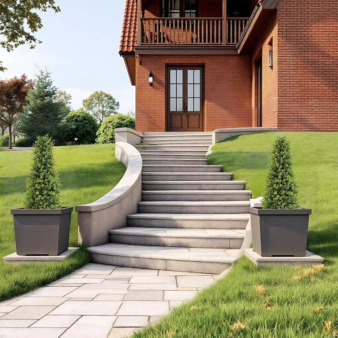 Binnny Flower 3ft Artificial Boxwood Topiary Trees, Set of 2 – UV Resistant Faux Evergreen Shrubs and Bushes for Outdoor Planters, Realistic Fake Plants for Front Porch Outside Patio Yard, 3 Foot Tall
