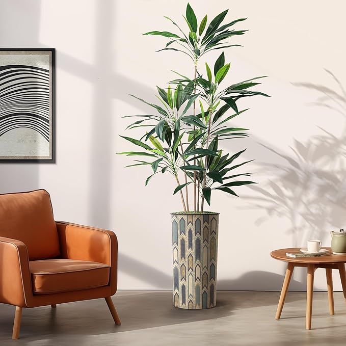 SIGNWIN Artificial Tree in Modern Polygon Pattern Effect Planter, Fake Dracaena Tree Silk Tree for Indoor and Outdoor Home Decoration - 66" Overall Tall (Plant Pot Plus Tree)