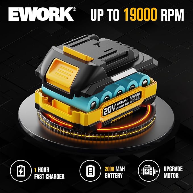EWORK Small Leaf Blower Cordless 20V Mini Leaf Blower 130CFM/200MPH with Battery and Fast Charger, Lightweight Electric Leaf Blowers, Compact Blower for Jobsite, Patio Cleaning, Lawn Care
