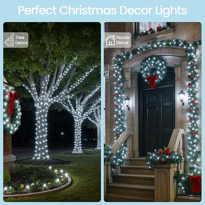 SANJICHA 2-Pack Each 72FT 200 LED Solar String Lights Outdoor, Waterproof Solar Christmas Fairy Lights Silver Wire 8 Lighting Modes Solar Twinkle Lights for Tree Garden Party Xmas Decor (Cool White)