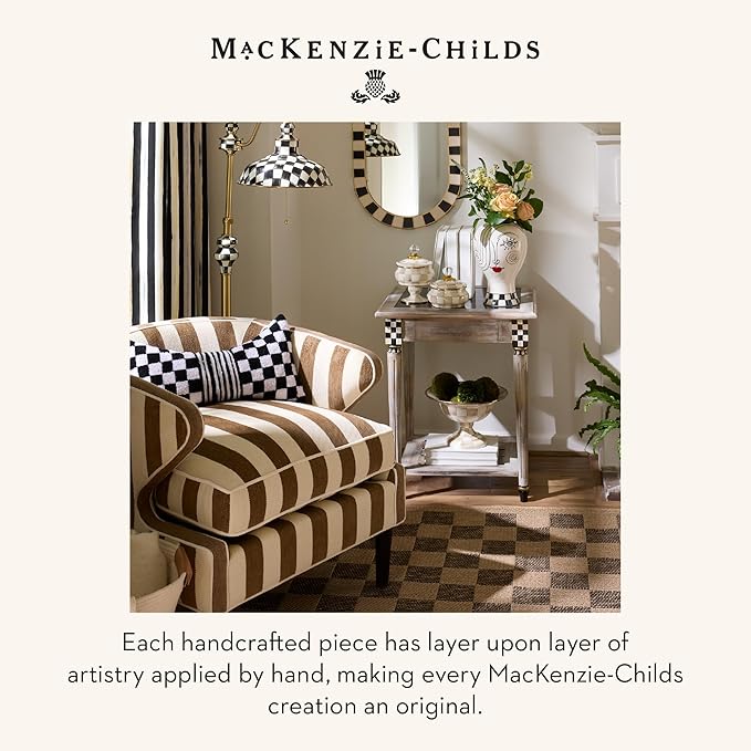 MACKENZIE-CHILDS Tabletop Urn, Decorative Centerpiece for Table, Brown-and-White Mocha Check Pedestal