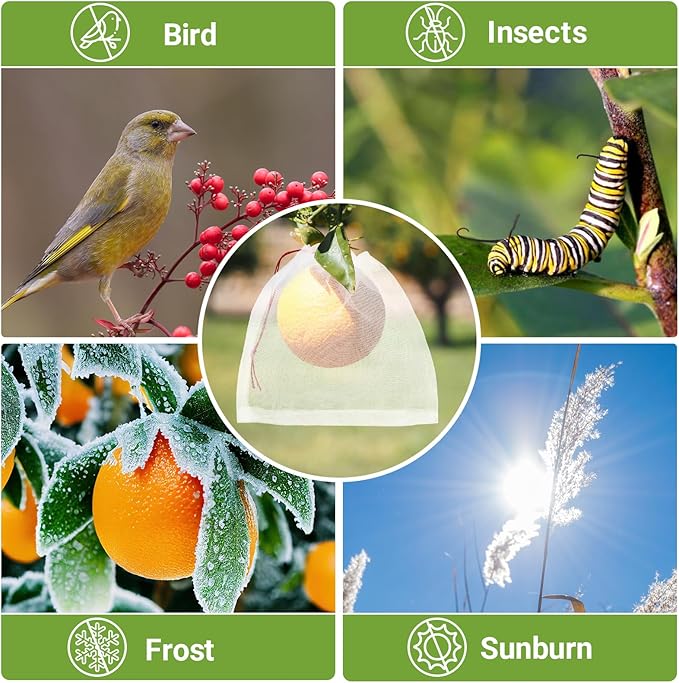50pcs Fruit Netting Bags for Fruit Trees, 8x8 Inch Garden Mesh Bags to Protect Vegetables Flowers from Pest Birds Squirrels, Reusable Cover Mesh Protect with Drawstring