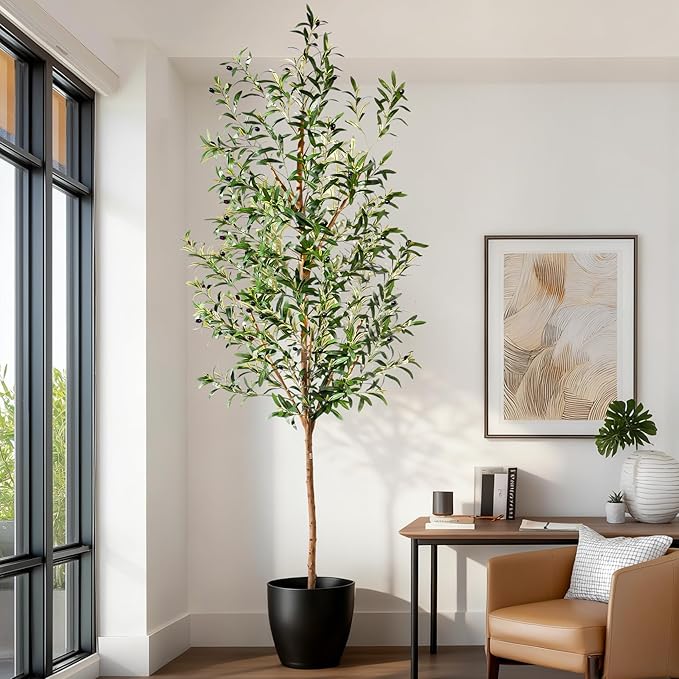 Large Artificial Olive Tree Tall Fake Olives Trees Indoor Outdoor Realistic Floor Plant Faux Plastic Plants for House Home Living Room Bedroom Office Front Porch Modern Farmhouse Silk Tree Decor