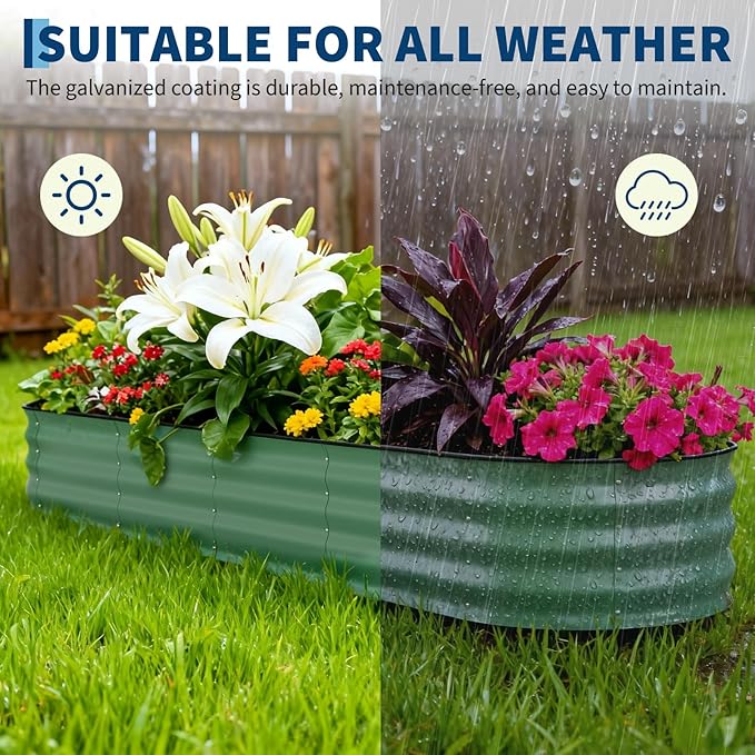 Galvanized Raised Garden Bed Outdoor, 8x2x1.5 ft Metal Planter Box for Flowers Herbs Vegetables, Rust-Resistant Raised Garden Beds for Gardening, Easy Assembly Outdoor Garden Box & Planters, Green