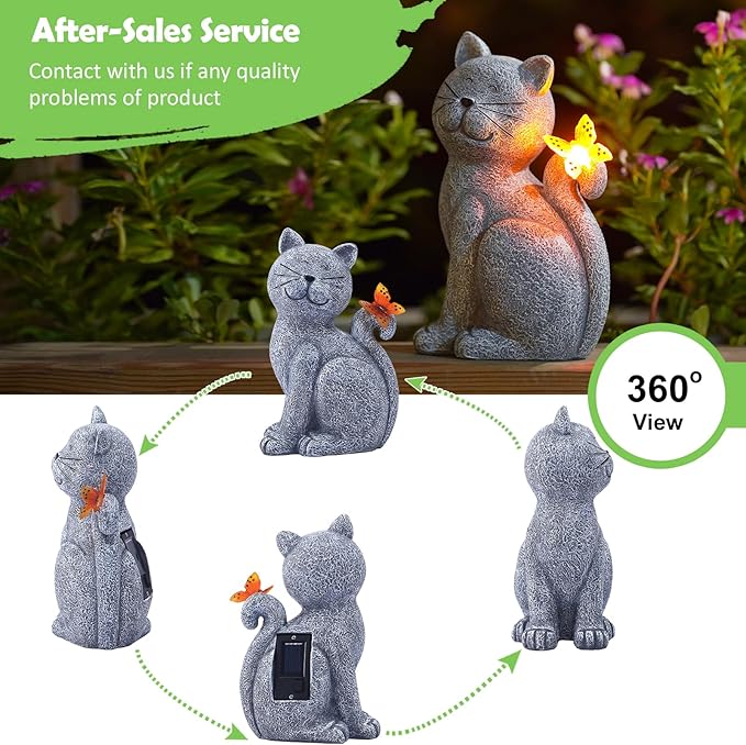 Nacome Cat Outdoor Statues for Garden: Outside Decor with Butterfly Clearance for Yard Art Lawn Ornaments Porch Patio Balcony Home House for Grandma Mom Women