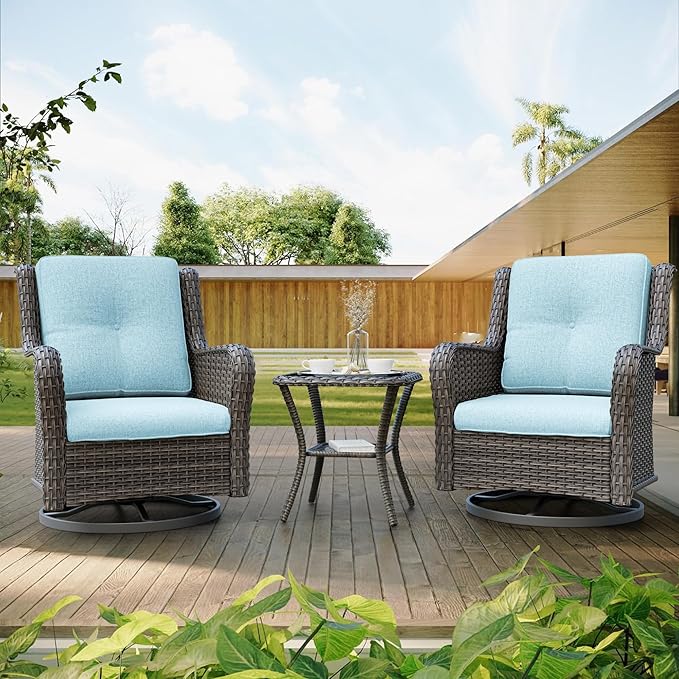 Joyside 6 Piece Wicker Patio Furniture Set, Outdoor Swivel Rocker Patio Chairs with High Back, Deep Seating, Wide Armrest, Thickened Cushions, Outdoor Furniture for Deck, Porch Use