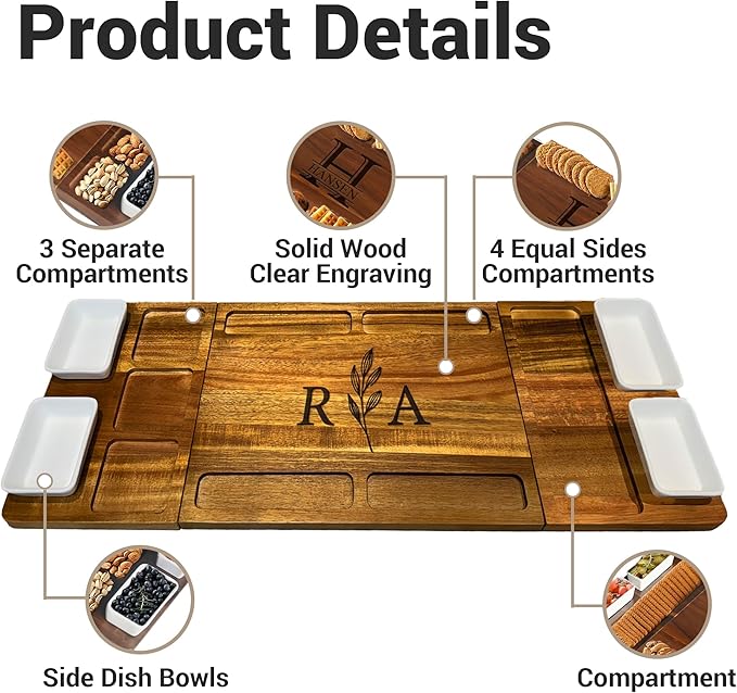 Personalized Charcuterie Boards, 31'' Custom Cheese Board for Cheese & Meat, Acacia Wood Magnetic Boards, Gift for Wedding, Serving Tray for Housewarming New Home, Anniversary, Engagement