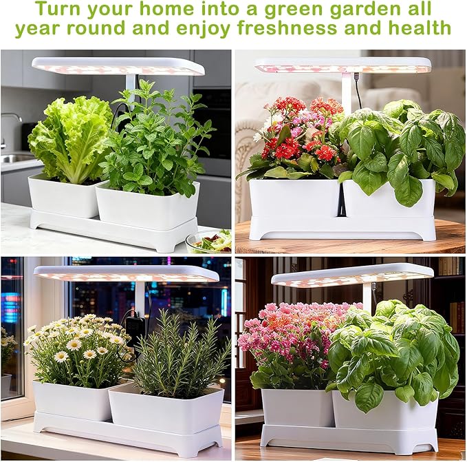 DRYADES Indoor Garden Led Grow Light, Full Spectrum LED Grow Lamp for Indoor Plants with Intelligent Controller, Height Adjustable, Ideal for Home Desk Plant Lighting (White, 16 * 6.3 * 7.1 inch)