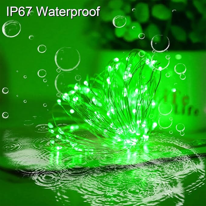 YAOZHOU Green Solar Fairy String Lights Outdoor, 2 Pack Each 100LED 8 Modes Copper Wire Lights Christmas Decorations IP67 Waterproof for Garden, Patio, Fence, Balcony