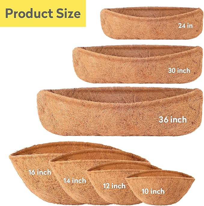 36 Inches Trough Coco Liner Replacement for Plant Hanging Basket, 1 Pcs Thick Coconut Fiber Liners for Garden Flowers Planter, Window Flower Box, Vegetables Pot