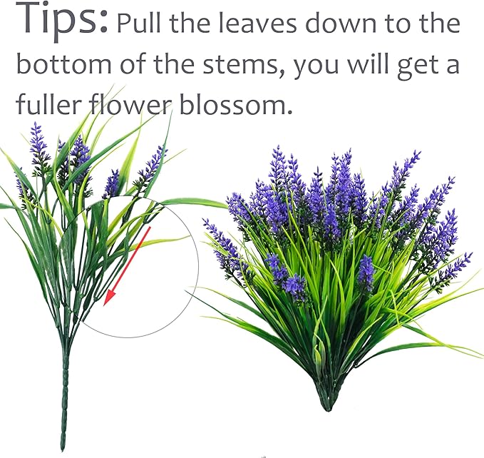 Rowfad 44 Pcs Artificial Outdoor Flowers Lavender Fake Greenery Plants UV Resistant Grass with Purple Flowers for Pot Decor for Window Garden Patio Hanging Planter Pathway Front Porch (44, Purple)